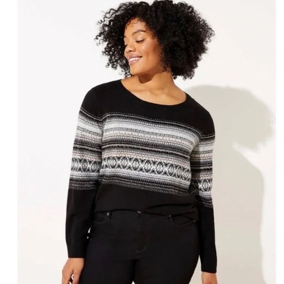 Ann Taylor LOFT FAIRISLE STUDDED SEQUIN SWEATER ~ Size Small Wool Blend Black - Picture 1 of 7